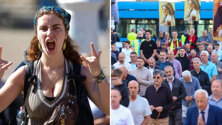 Molitelji opet na Trgu: Nakon krunice ovoga puta je uslijedila i procesija, a s druge strane kontraprosvjed