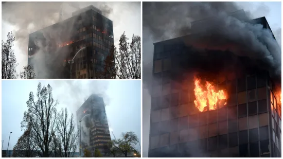 Vatra jo&scaron; gori, krhotine padaju, vatrogasci se bore: Vjesnik se pretvorio u pakleni toranj